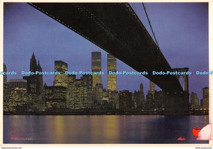 D007414 Night View of Lower Manhattan. Manhattan Post Card Pub