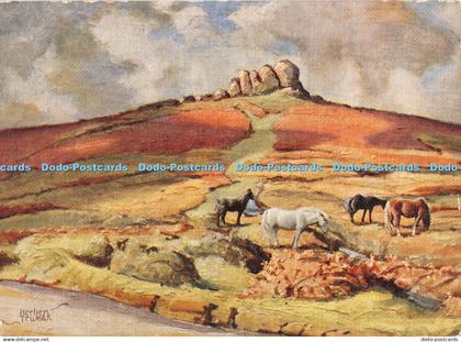 D059362 Dartmoor. Haytor and Dartmoor Ponies. Cornish Riviera Press. Series 1017