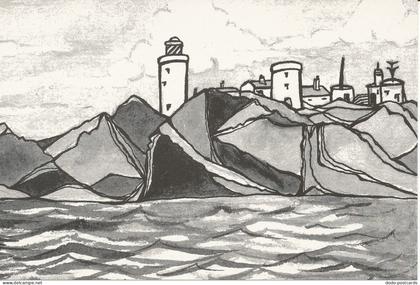 PC07078 Casquets Lighthouse. Alderney. Channel Islands. Pen and Ink Drawing. Mar