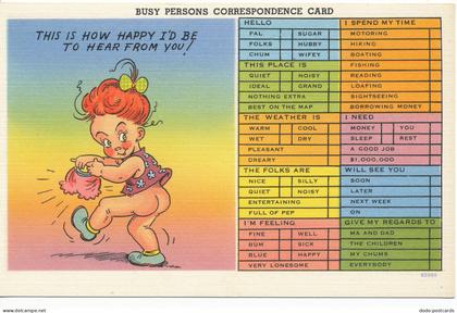 PC12370 Comic Postcard. Busy Persons Correspondence Card. Asheville. No 89989