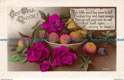 R155052 Greetings. Get Well Quick. Roses and Apples. Art. RP