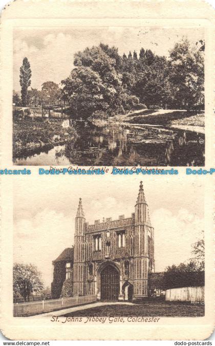 R163345 River Colne. Castle Park. Colchester. St. Johns Abbey Gate. Colchester.