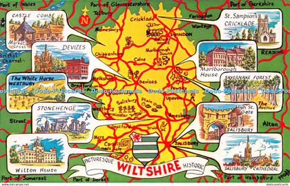 R254667 Picturesque Wiltshire Historic Scenic Map of Wiltshire WHS 1215 Plastich