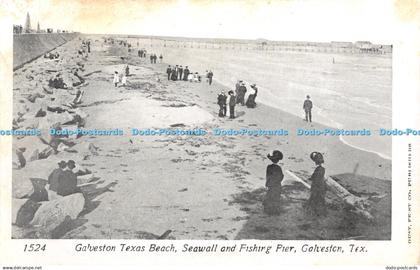 R386124 Tex Galveston Texas Beach Seawall and Fishing Pier Galveston Gust Feist