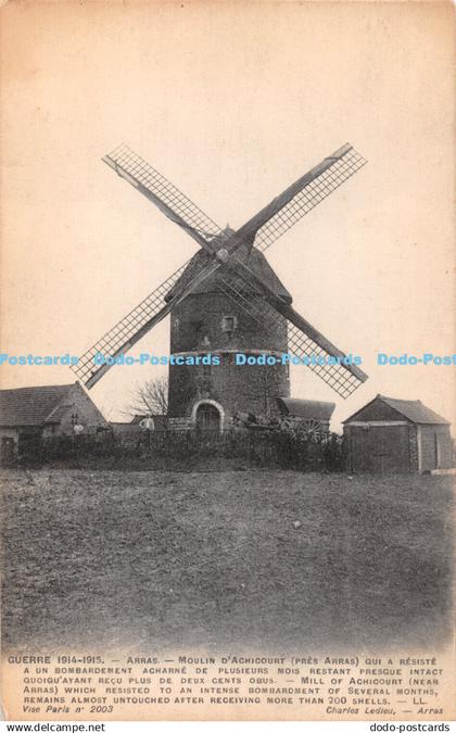 R394661 Guerre 1914 1915 Arras Moulin dAchicourt Pres Arras Vise Paris No 2003 C