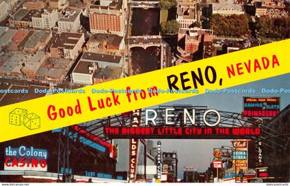 R442664 Good Luck From Reno Nevada Reno Arch at Nite and a Daylight Aerial View