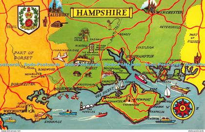 R510186 Hampshire Map Postcard