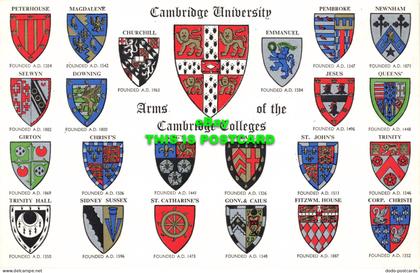 R568904 Cambridge University. Arms of Cambridge Colleges. Salmon