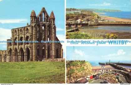 R579753 Best Wishes from Whitby Whitby Abbey The Harbour and West Cliff Khyber P