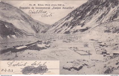 ARGENTINA - Cordillera Chili, Deposito Locomotoras Zanjon Amarillo Postcard 1913