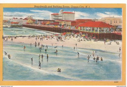 PC11143 Boardwalk and Bathing Scene. Ocean City. N. J. Colourpicture. 1953