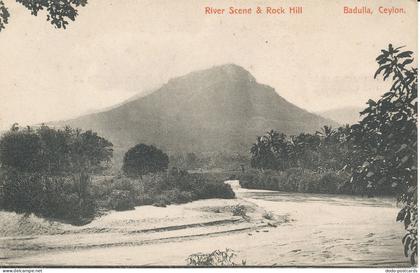 PC39942 River Scene and Rock Hill. Badulla. Ceylon. Plate. B. Hopkins