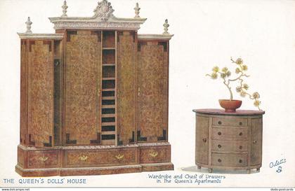 PC73750 The Queens Dolls House. Wardrobe and Chest of Drawers in the Queens Apar