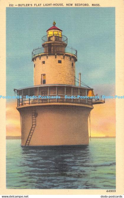 R168296 Butlers Flat Light House. New Bedford. Mass. 44903. New Bedford Statione