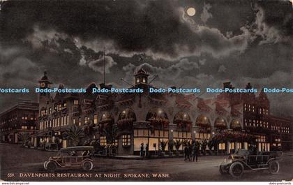 R507408 Wash Spokane Davenports Restaurant at Night Spokane Post Card C T Photoc