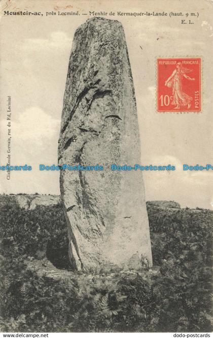 R624346 Moustoir ac. Pres Locmine. Menhir de Kermaquer la Lande. E. L. Emile Ger