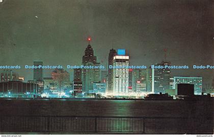 R684430 Michigan. Night Skyline View of Detroit. Hiawatha Card of Detroit. Dexte