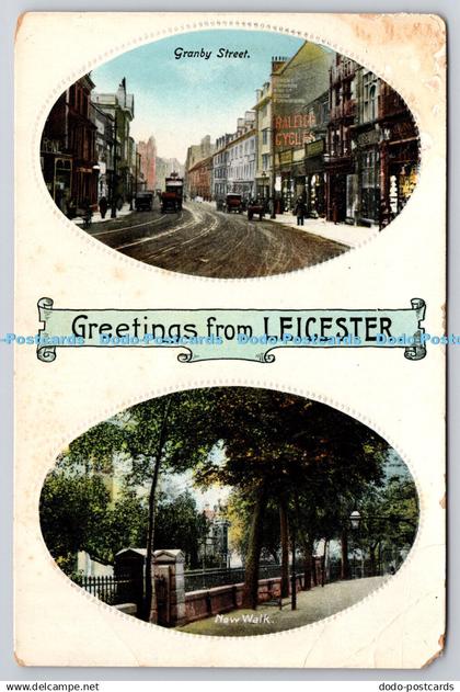 R742975 Greetings from Leicester Granby Street New Walk Raphael Tuck and Sons Do