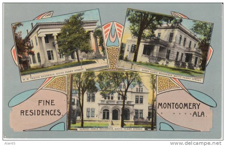 Montgomery AL Alabama, Fine Residences Multi-view, Famous Homes Architecture S Perry Street  c1900s/10s Vintage Postcard