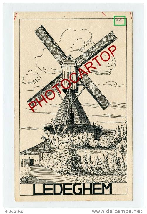 MOULIN a VENT-WINDMUEHLE-LEDEGEM-DESSIN-CP imprimee allemande-Guerre14-18- 1 WK-BELGIEN-BELGIQUE-FLANDERN-