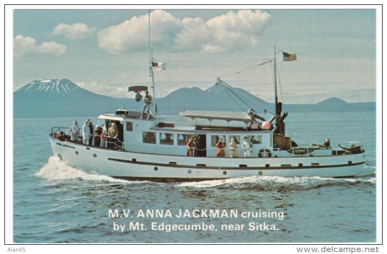 Mt. Edgecumbe Alaska near Sitka, M.V. Anna Jackman Cruise Boat c1960s Postcard