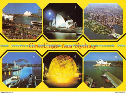 D178866 Greetings from Sydney. Circular Quay. Opera House by Night. Sydney Skyli