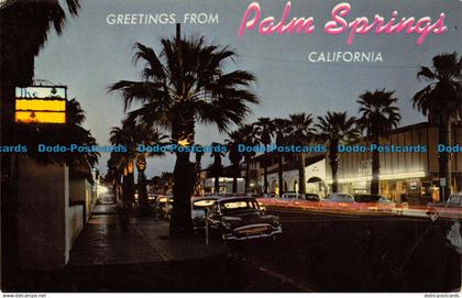 R082829 Greetings from Palm Springs. California. By Night