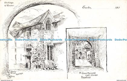 R199371 Etchings of Exeter A Courty The Clos Exeter Octavius Ralling Arch A Cour