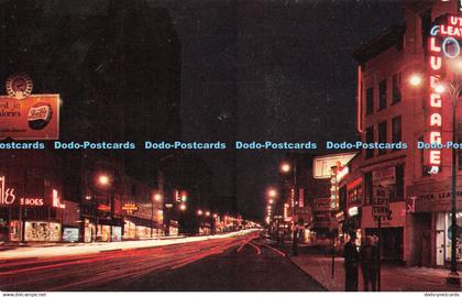 R477986 N Y Utica Genesee Street at Night Carhart Photo Service Plastichrome