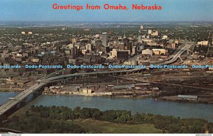 R579210 Nebraska Greetings from Omaha An Aerial Panora of Downtown Omaha Showing