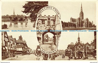 R595052 Greetings from Salisbury High Street Cathedral and River Salisbury Cathe