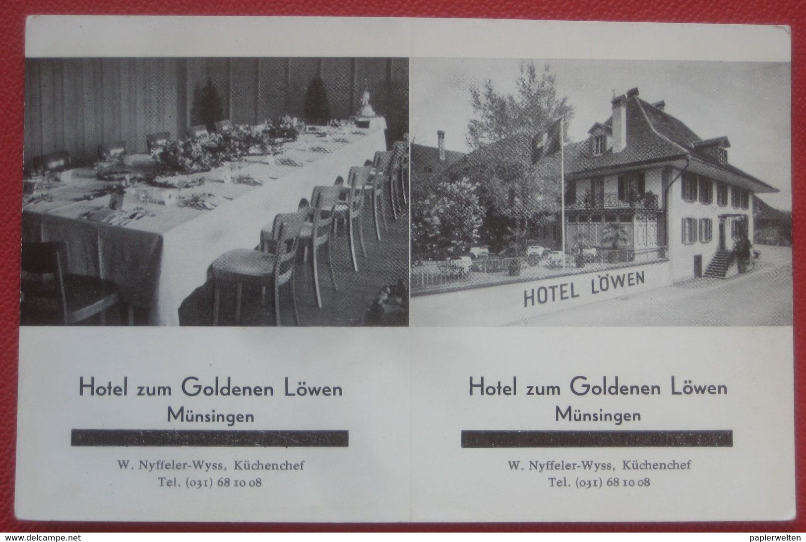 Münsingen (BE) - Werbekarte "Hotel zum Goldenen Löwen" (Faltkarte in CPA-Format - keine AK)