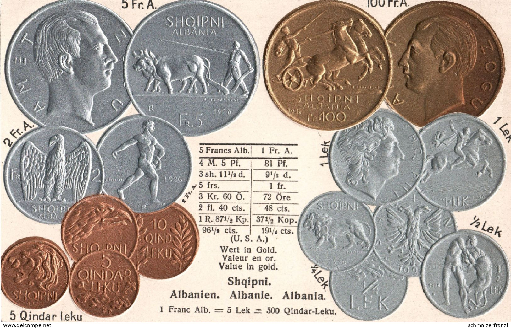 Münzkarte AK Albanien Shqipëri Shqipëria Albanie Albania Paratë Monedhë Qindar Leku Lek Franc Coin Money Geld Münze