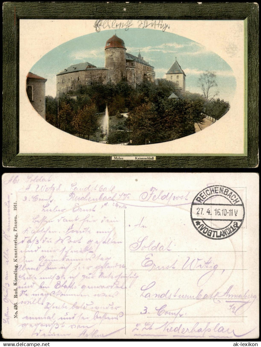 Mylau-Reichenbach (Vogtland) Burg Mylau 1916 Passepartout  gel. Feldpoststempel