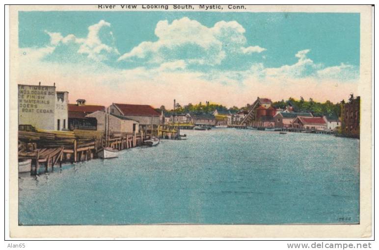 Mystic CT Connecticut, River View, Waterfront Harbor, c1920s Vintage Postcard