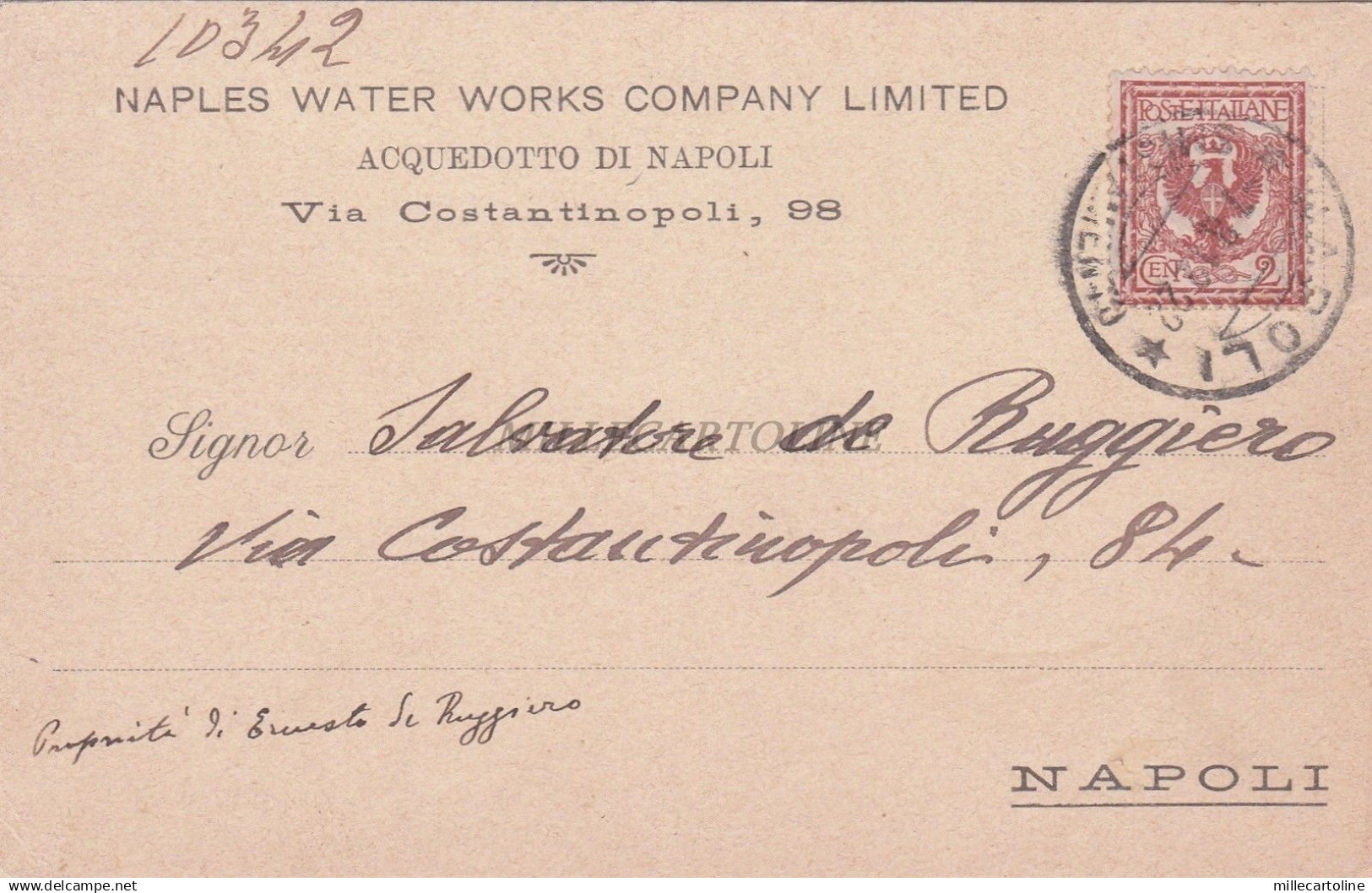 * NAPOLI - Testatina, Acquedotto - Naples Water Works Company Limited 1912