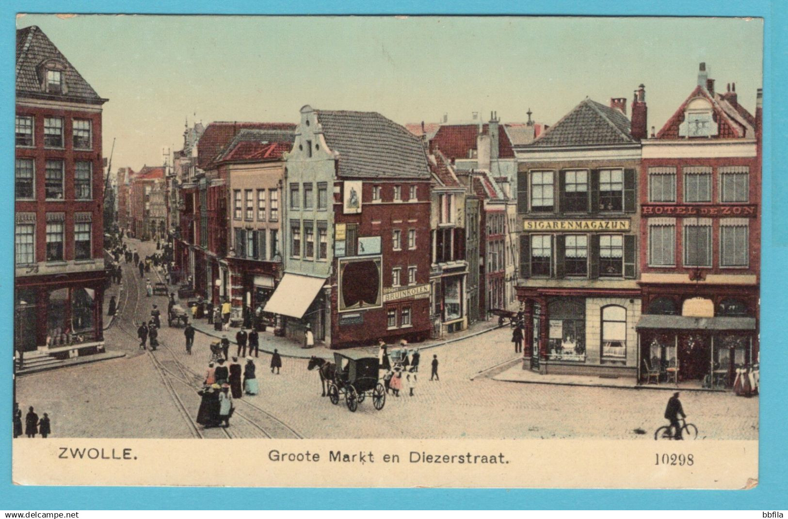 NEDERLAND prentbriefkaart Groote Markt en Diezerstraat 1910 Zwolle - Jubbega