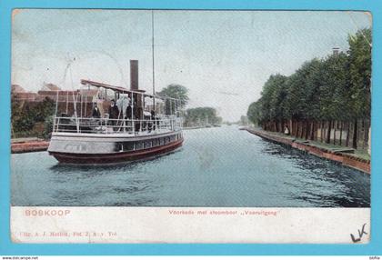 NEDERLAND prentbriefkaart Voorkade met stoomboot "Vooruitgang" Boskoop 1904 Hazerswoude Dorp grootrond naar Moordrecht