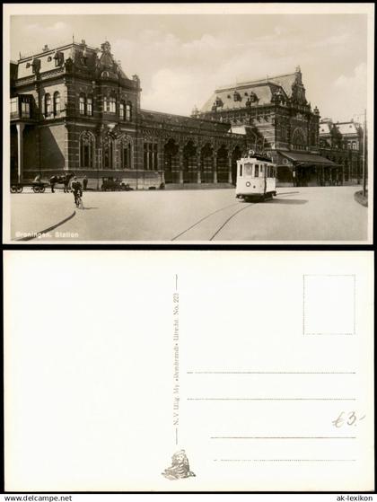 Postkaart Groningen Bahnhof - Station, Straßenbahn 1940