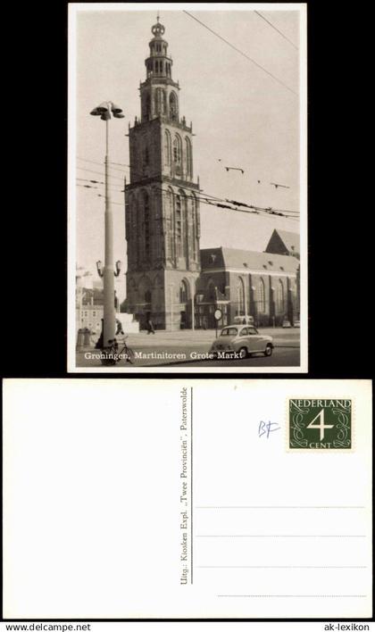 Postkaart Groningen Martinitoren Grote Markt, Auto 1954