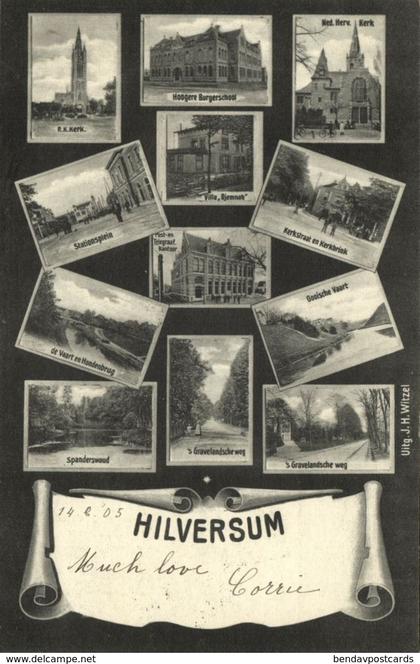 Nederland, HILVERSUM, Stationsplein, Kerken, Postkantoor (1905) Ansichtkaart