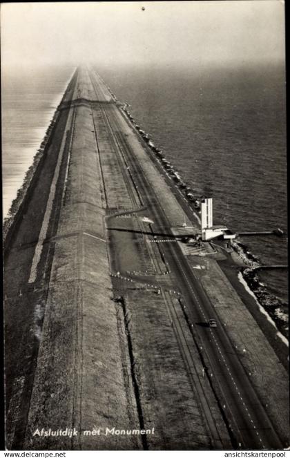 CPA Den Oever Wieringen Nordholland Niederlande, Afsluitdijk met Monument