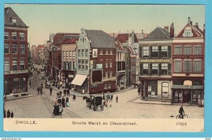 NEDERLAND prentbriefkaart Groote Markt en Diezerstraat 1910 Zwolle - Jubbega