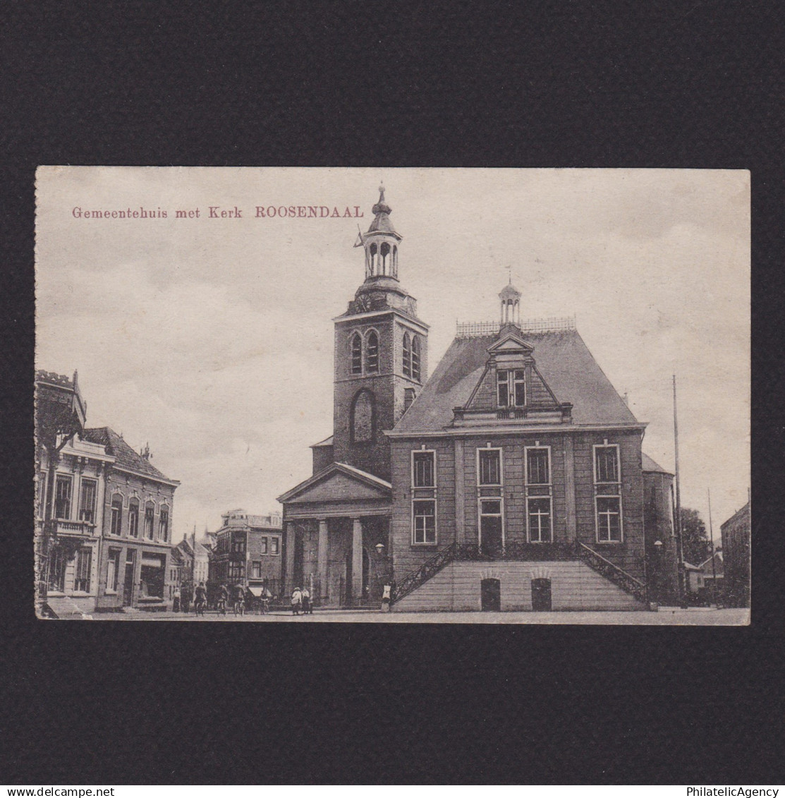 NETHERLANDS, Vintage postcard, Town hall with church roosendaal, Posted