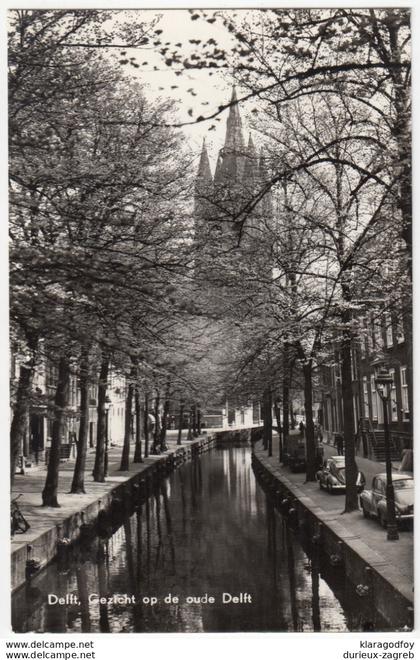 Delft canals old postcard travelled 1958 Delft pmk b180725