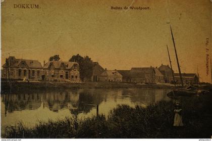 Dokkum (Frl.) Buiten de Woudpoort  1908 De Tulp Topkaart zeldzame frankering