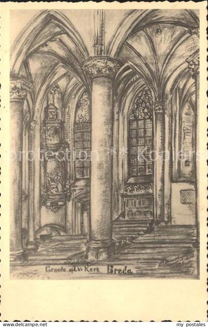 71894956 Breda Noord-Brabant Groote Kerk Zeichnung Kuenstlerkarte Breda Noord-Br