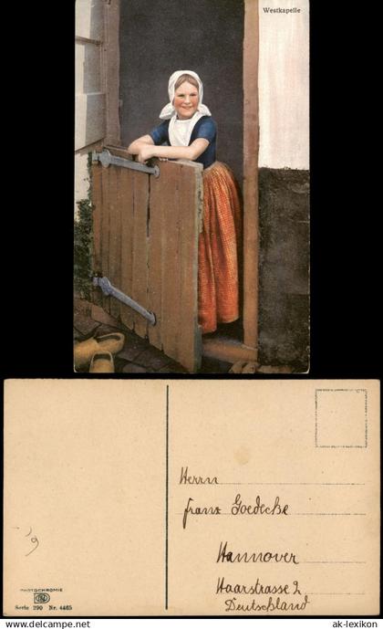 Postkaart Westkapelle-Veere Mädchen in Tracht am Hauseingang 1913