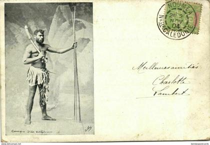 new caledonia, NOUMEA, Armed Native Kanak Warrior (1904) Postcard