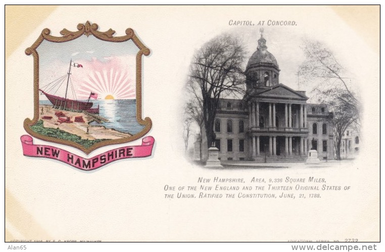 New Hampshire State Capitol Building, Concord NH c1900s Vintage Postcard, Paducah KY Clothing Store Message on back